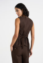 Maisie - Tailored Crew Neck Cinch Suit Vest - Brown