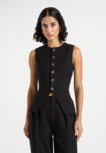 Maisie - Tailored Crew Neck Cinch Suit Vest - Black