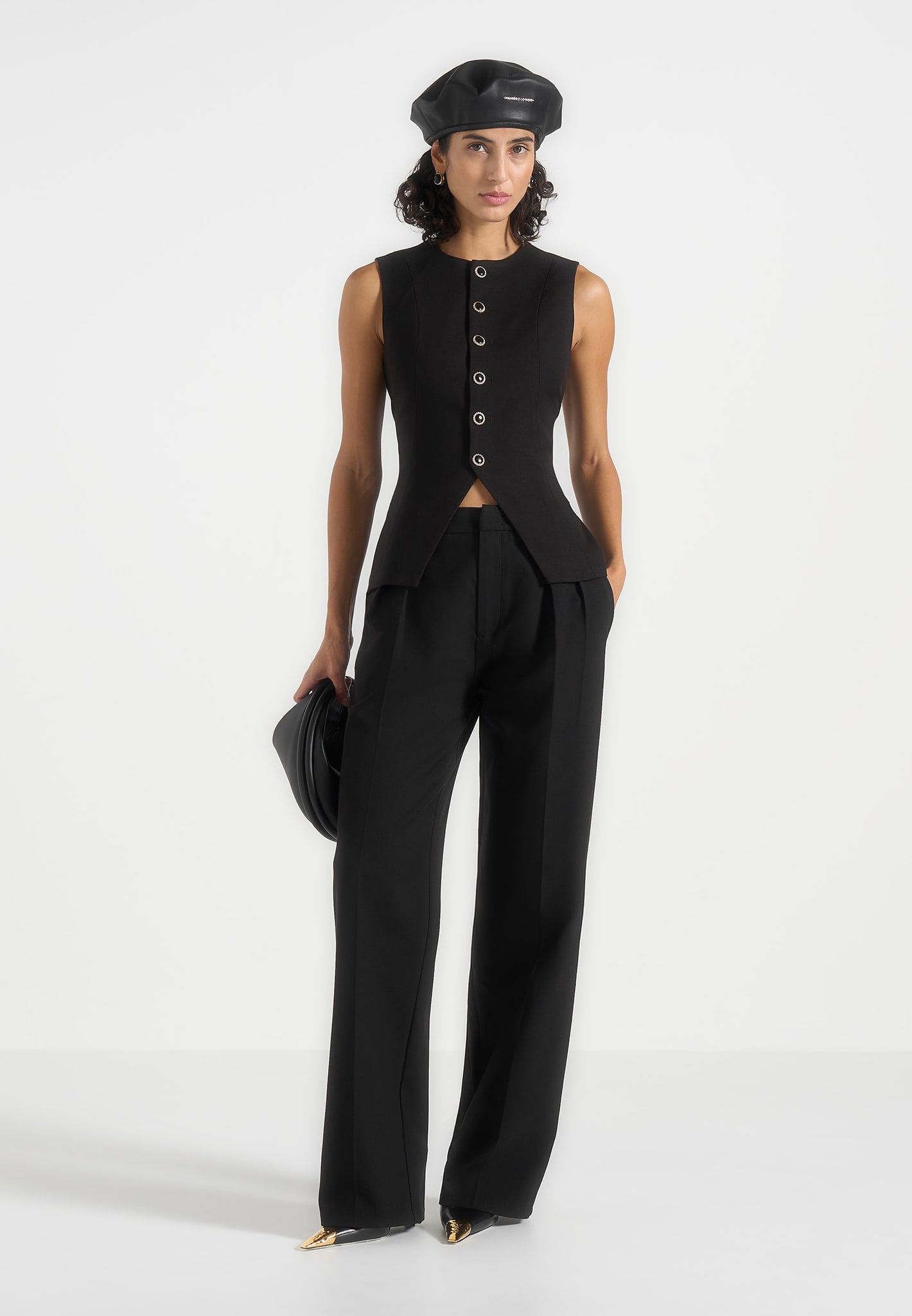 Julie - Tailored Twin Pleat Pants - Black