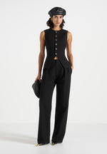 Julie - Tailored Twin Pleat Pants - Black