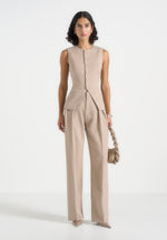 Maisie - Tailored Crew Neck Cinch Suit Vest - Beige