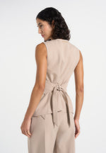 Maisie - Tailored Crew Neck Cinch Suit Vest - Beige