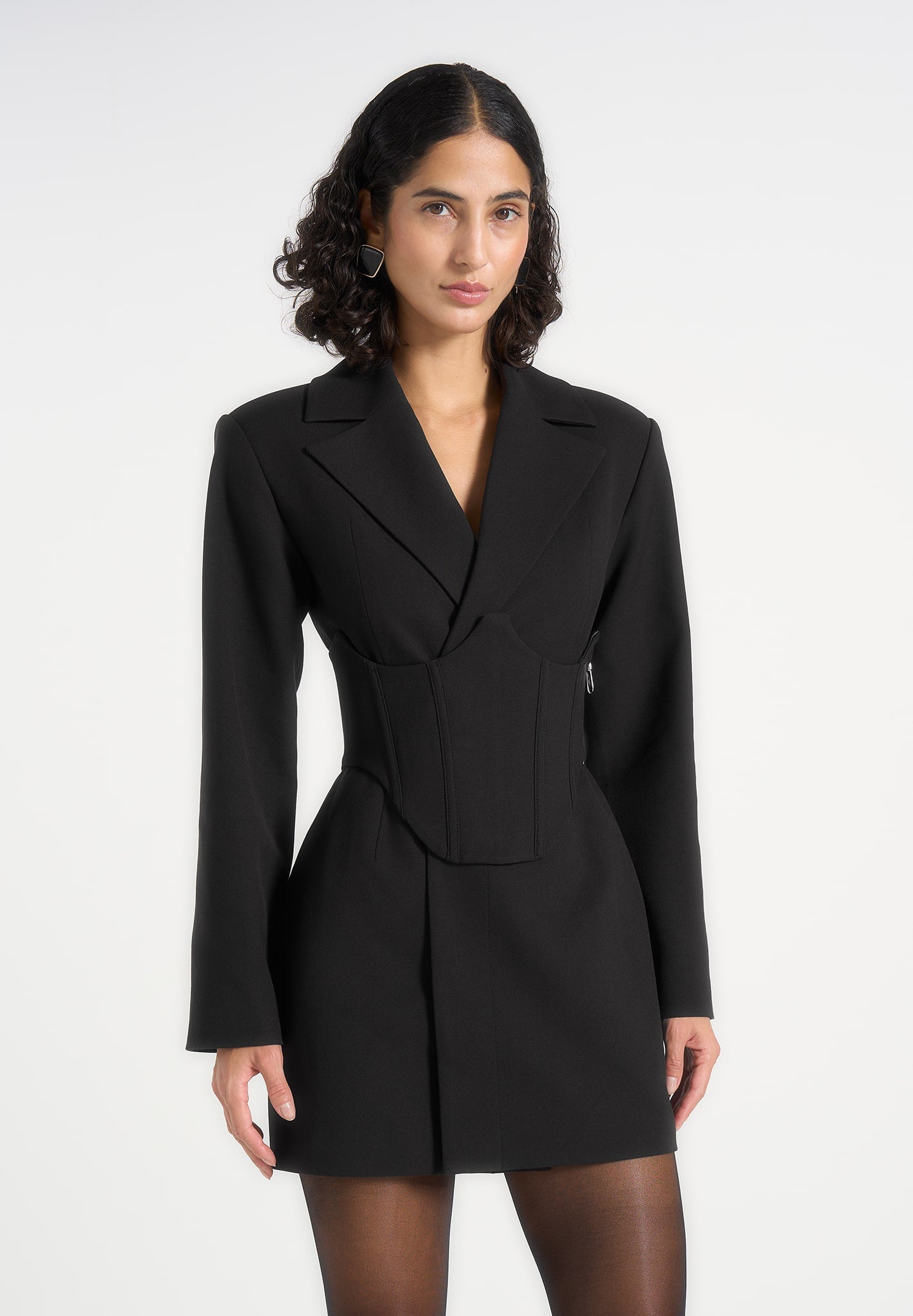 Lacey - Tailored Blazer Dress With Reversible Corset - Black 