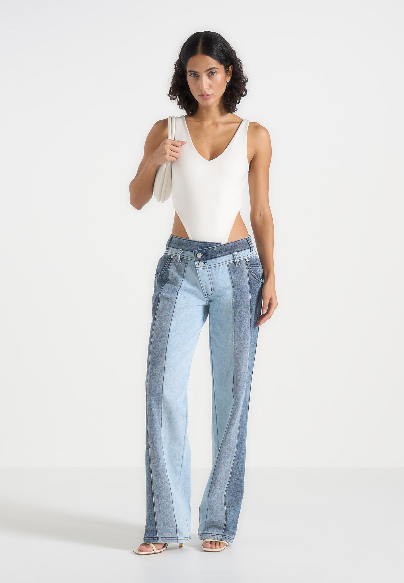 Jacinda - Colour Block Denim Jeans - Mid Blue 