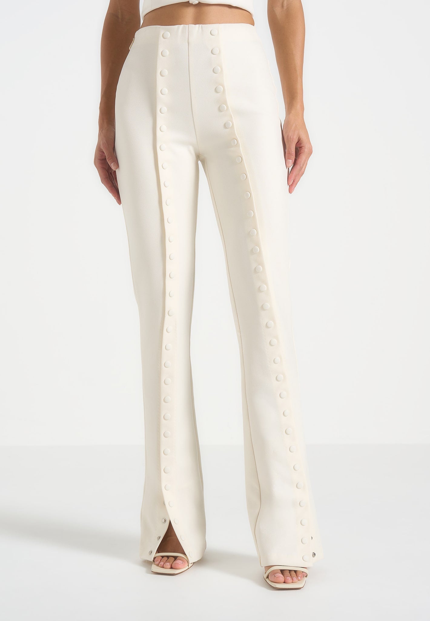 Therese - Tailored Button Detail Pants - Off White 