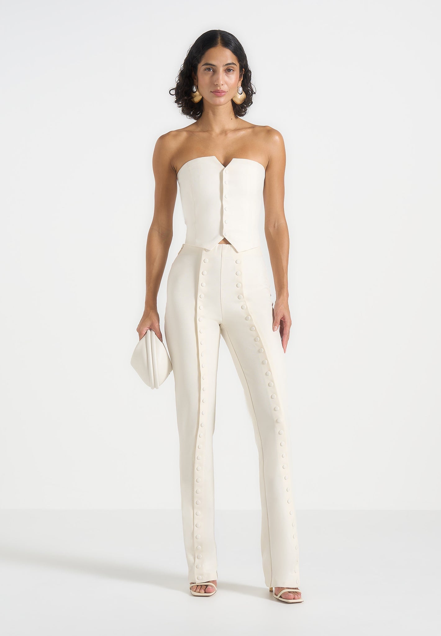Therese - Tailored Button Detail Pants - Off White 