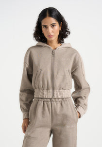 Rayna - Two Tone Relaxed Zip Through Hoodie - Taupe