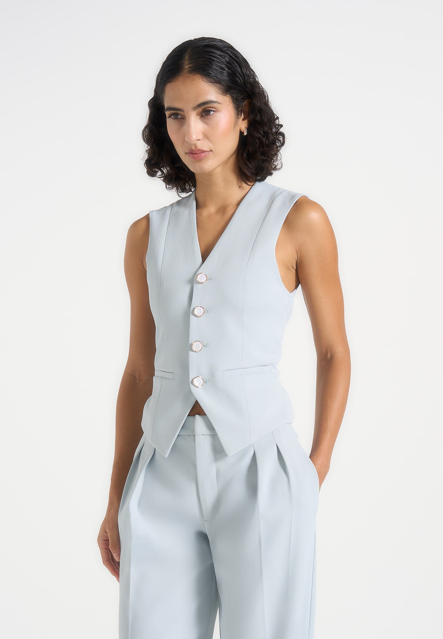 Christine - Tailored Cinched Suit Vest - Pale Blue 