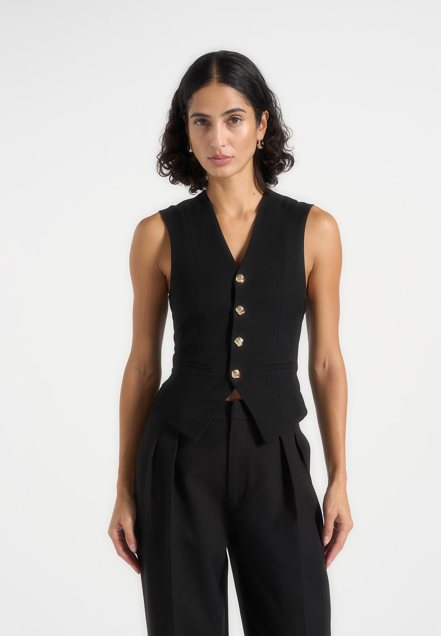 Christine - Tailored Cinched Suit Vest - Black 