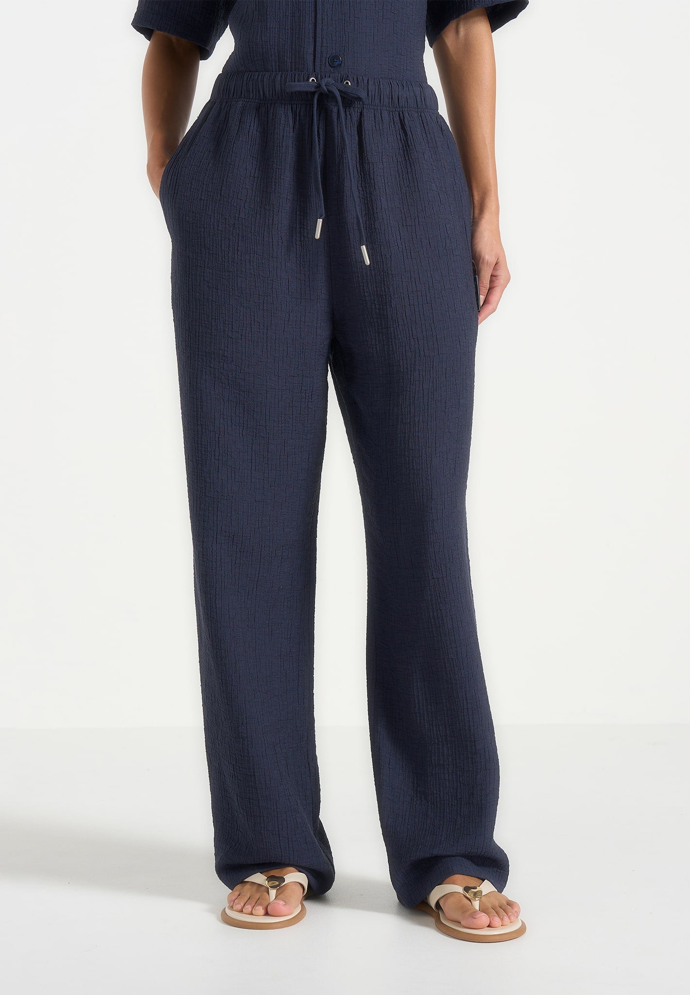 Addison - Unisex Textured Relaxed Fit Pants - Navy