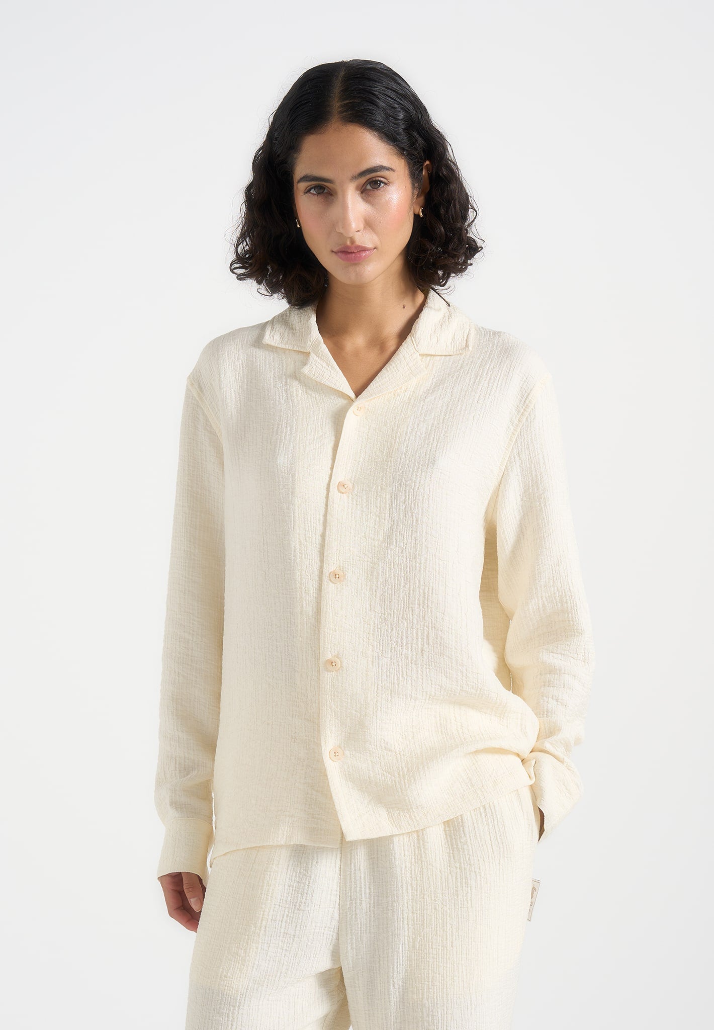 Bailey - Unisex Textured Long Sleeve Shirt - Cream