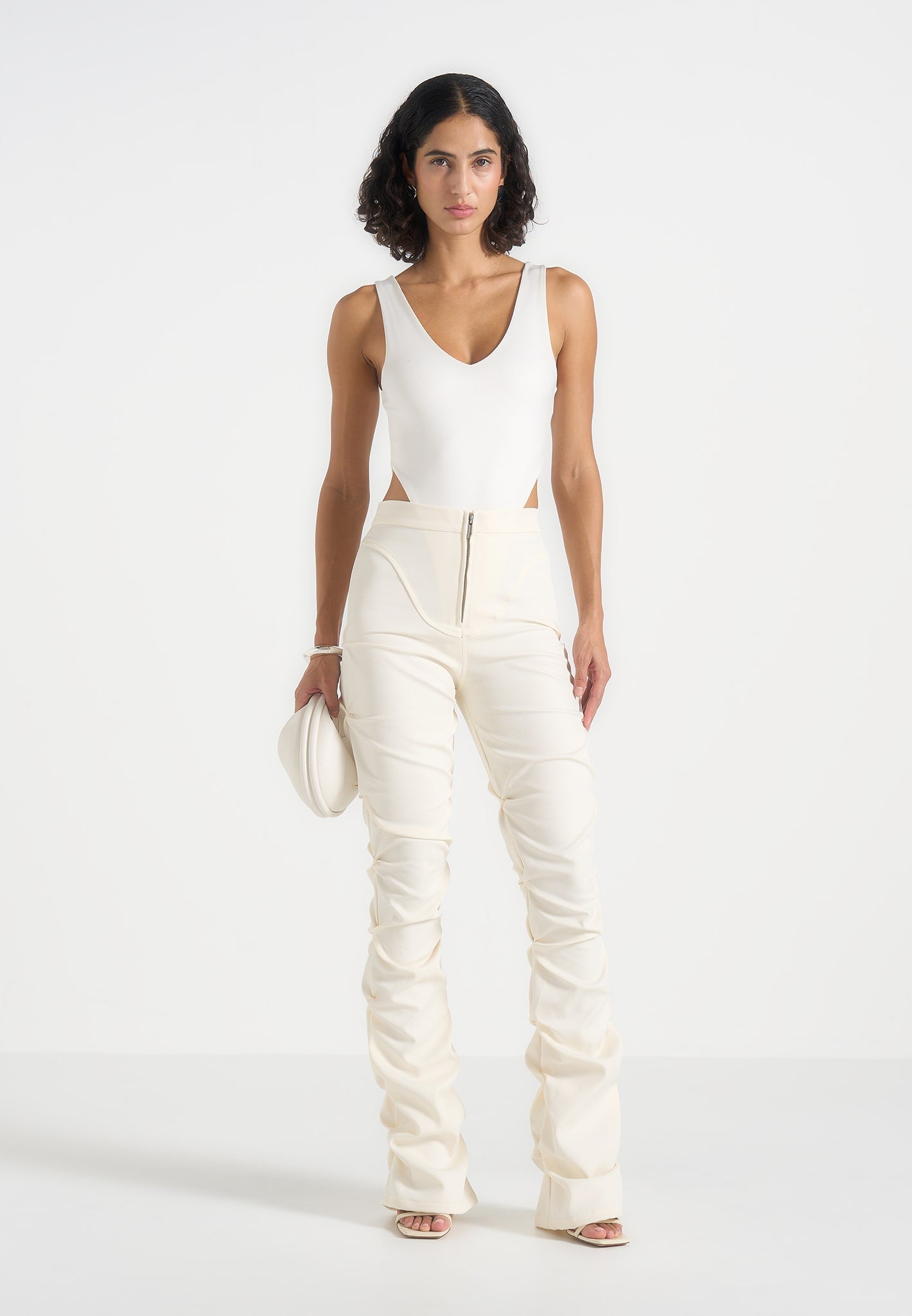 Caroline - Tacked Twill Fit & Flare Pants - White 
