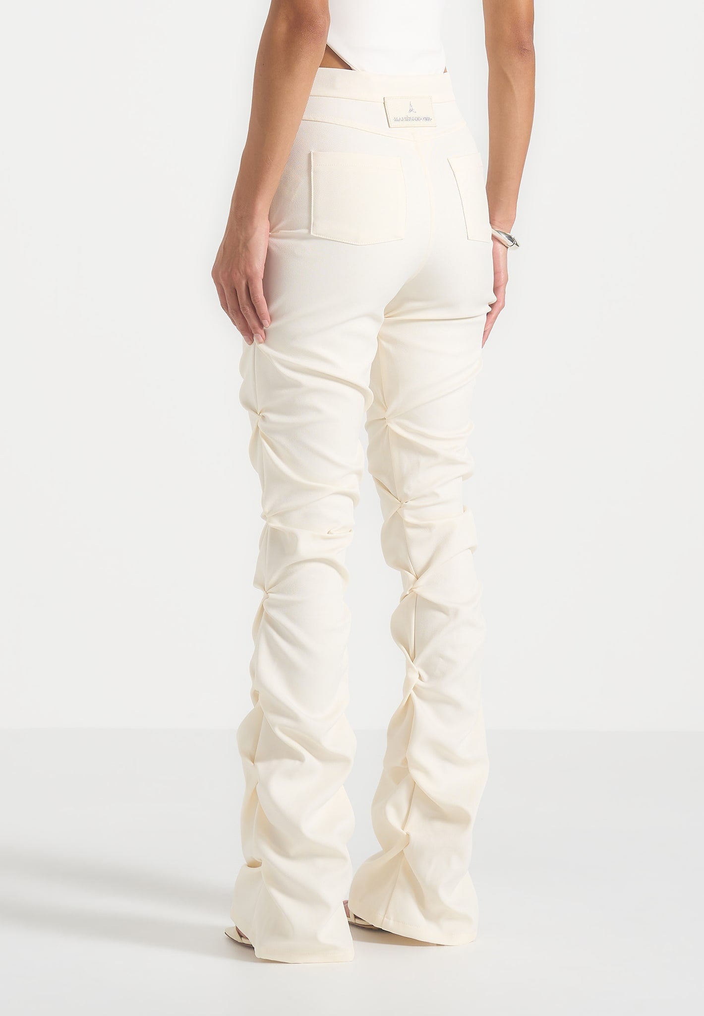 Caroline - Tacked Twill Fit & Flare Pants - White