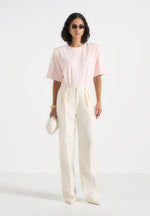 BS002 - Wide Shoulder Bodysuit T-Shirt - Pale Pink