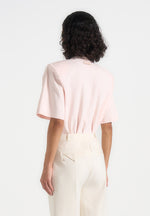 BS002 - Wide Shoulder Bodysuit T-Shirt - Pale Pink