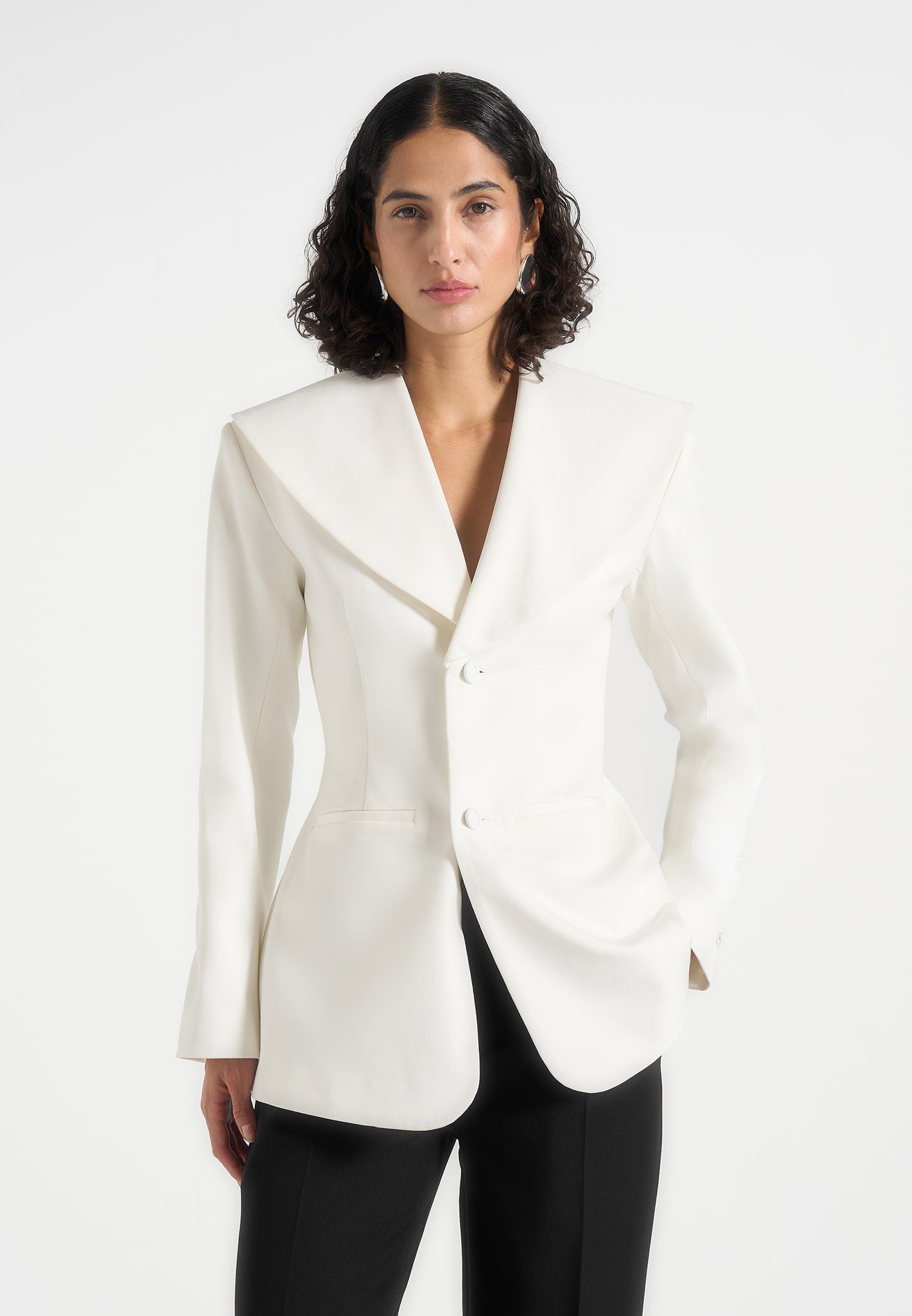 Emy - Shawl Hourglass Blazer - White 