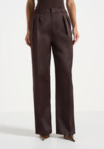 Julie - Satin Twin Pleat Trousers - Brown