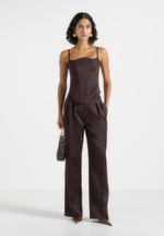 Julie - Satin Twin Pleat Trousers - Brown