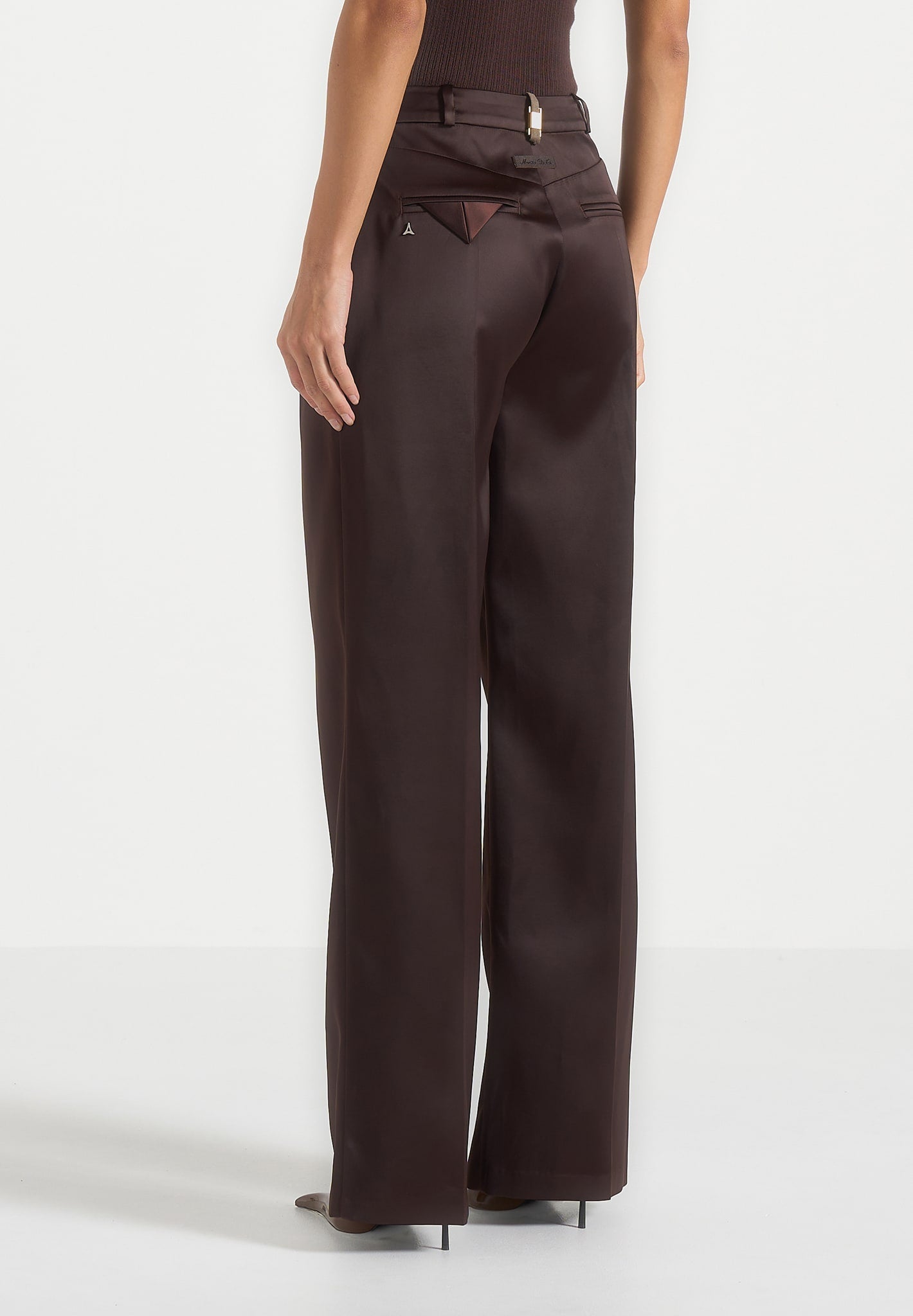 Julie - Satin Twin Pleat Trousers - Brown