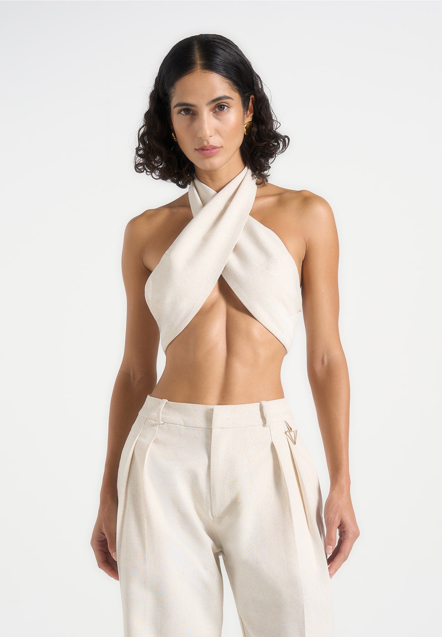 Wendy - Linen Crossover Bolero Top - Natural 