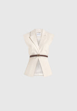 Linda - Linen Wide Shoulder Cinched Vest - Natural