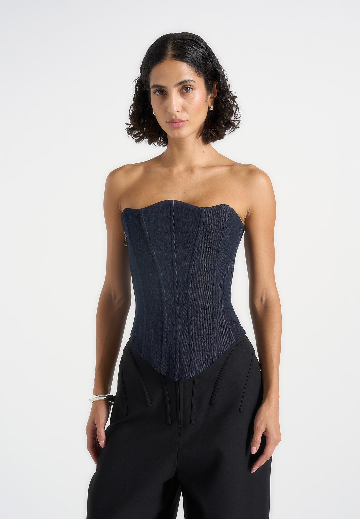 Scarlett - Lace Up Denim Corset - Blue 