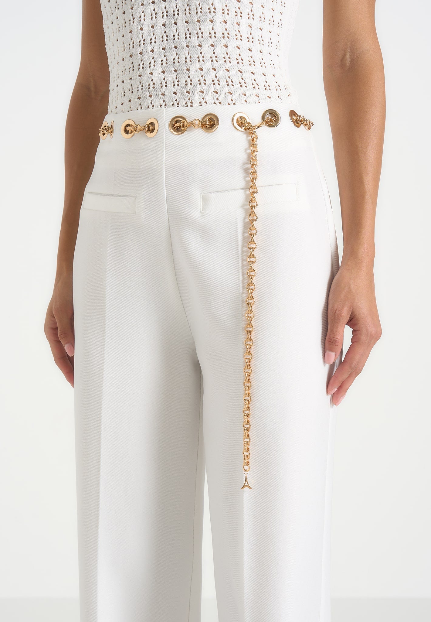 Perrine - Hardware Detail Belted Pants - White