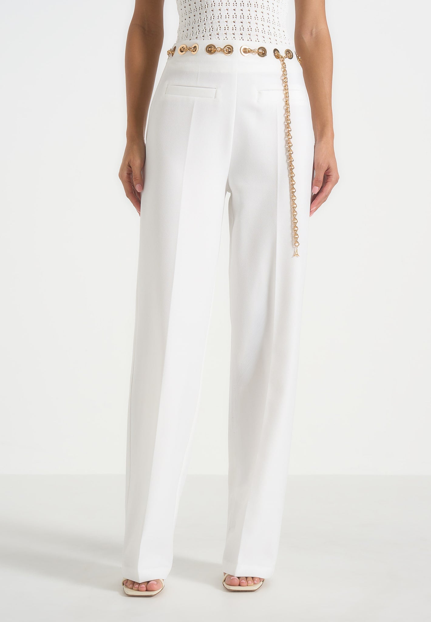 Perrine - Hardware Detail Belted Pants - White 
