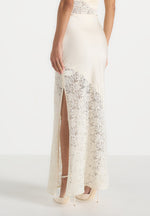 Belle - Satin and Lace Maxi Skirt - Champagne