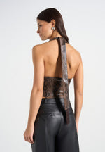sloane-python-halterneck-corset-top-brown