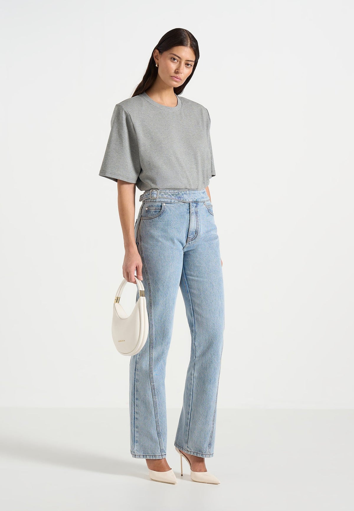BS002 - Wide Shoulder Bodysuit T-Shirt - Grey
