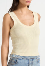 VS001 - Scoop Neck Ribbed Cotton Tank Top - Pale Yellow