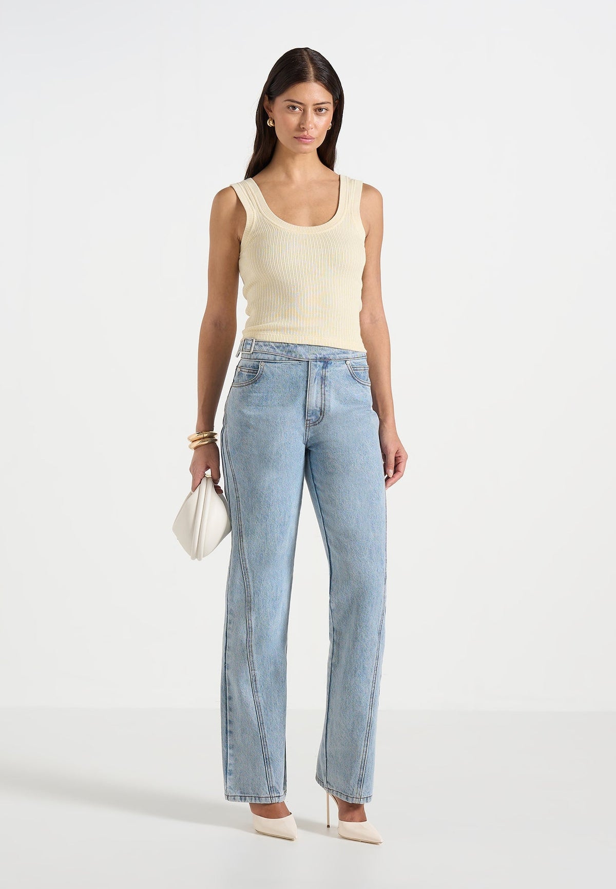 VS001 - Scoop Neck Ribbed Cotton Tank Top - Pale Yellow