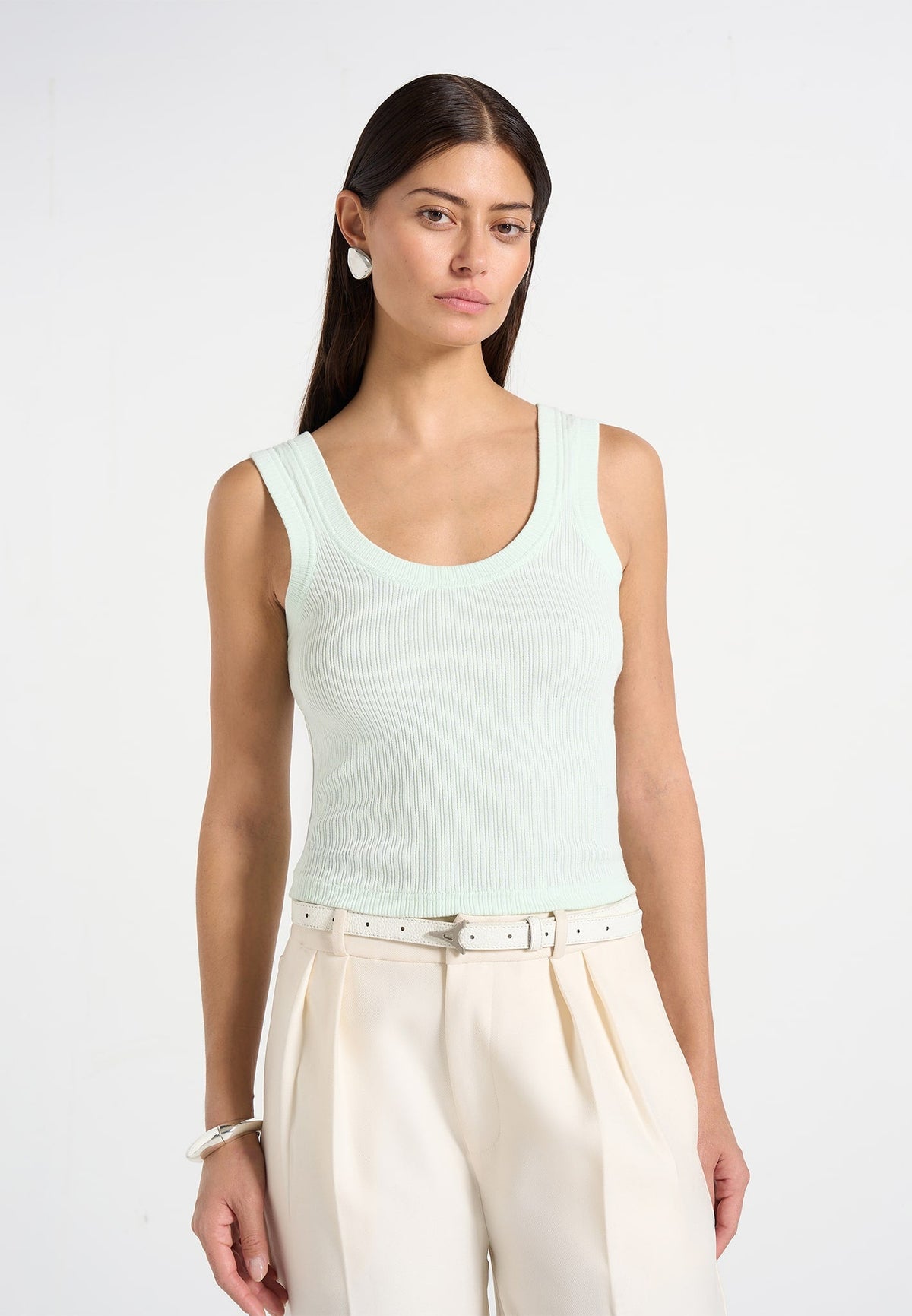 VS001 - Scoop Neck Ribbed Cotton Tank Top - Mint Green