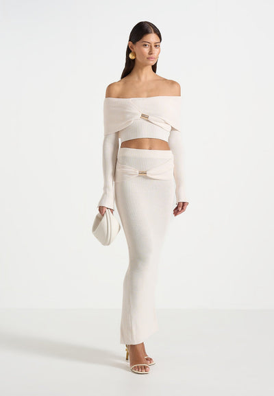 Amy - Asymmetric Midaxi Skirt With Hardware Detail - Cream