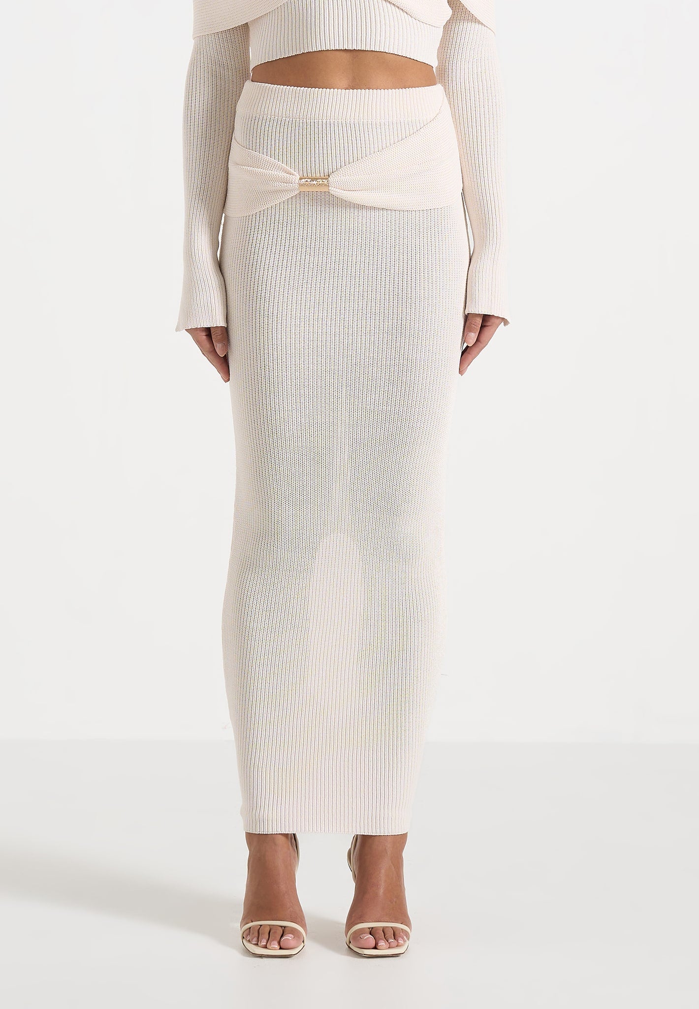 Amy - Asymmetric Midaxi Skirt With Hardware Detail - Cream