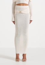 Amy - Asymmetric Midaxi Skirt With Hardware Detail - Cream
