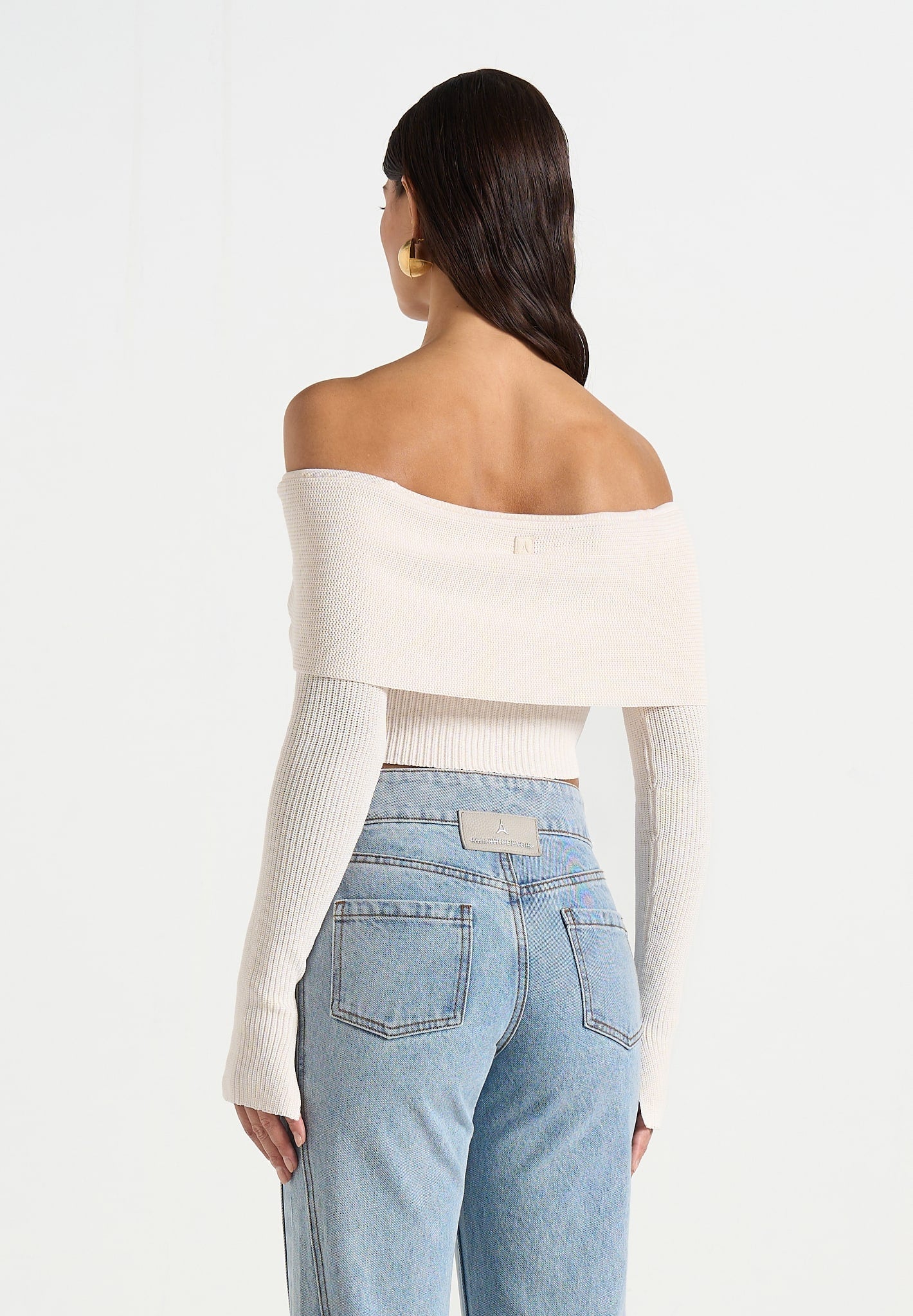 Shana - Asymmetric Bardot Top With Hardware Detail - Cream
