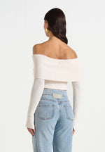 Shana - Asymmetric Bardot Top With Hardware Detail - Cream