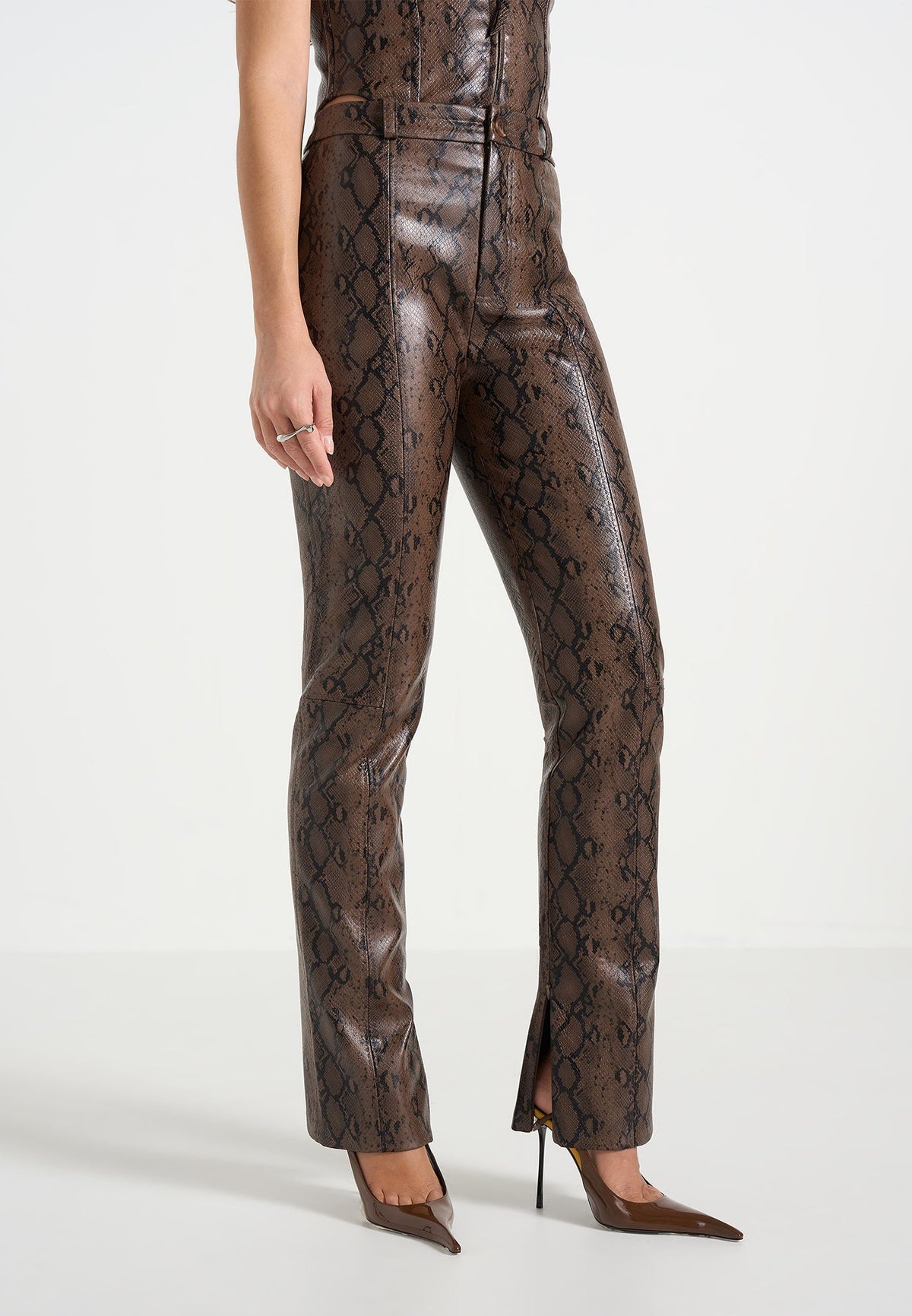 Lucia - Python Straight Leg Pants  - Brown