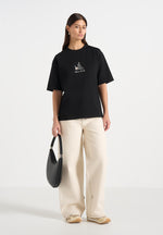 TS008 - Unisex Floral Eiffel Cotton T-Shirt - Black