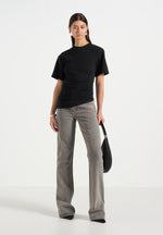 Pauline - Ruched  Asymmetric Cotton T-Shirt - Black