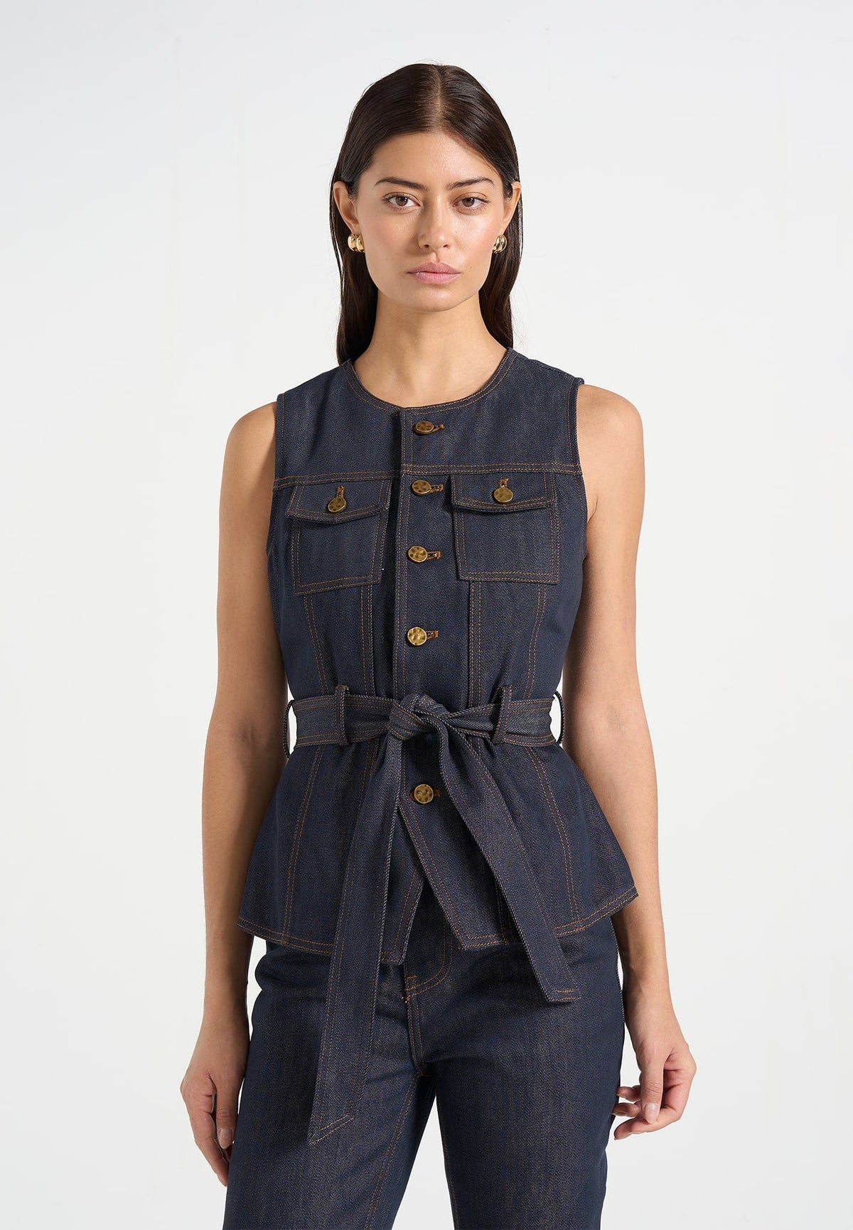 Darcy - Crew Neck Denim Vest - Polished Indigo