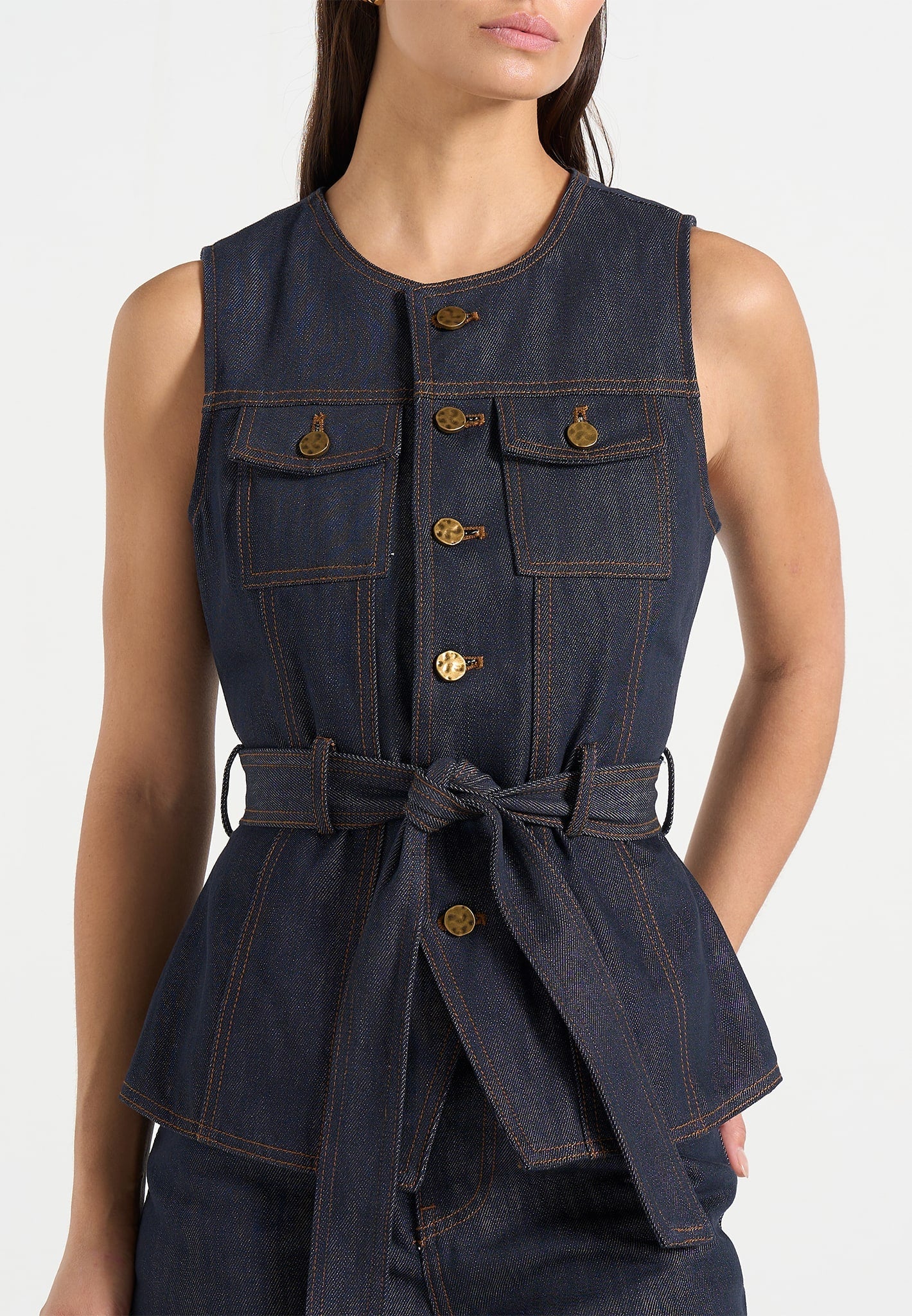 Darcy - Crew Neck Denim Vest - Polished Indigo