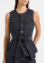 Darcy - Crew Neck Denim Vest - Polished Indigo