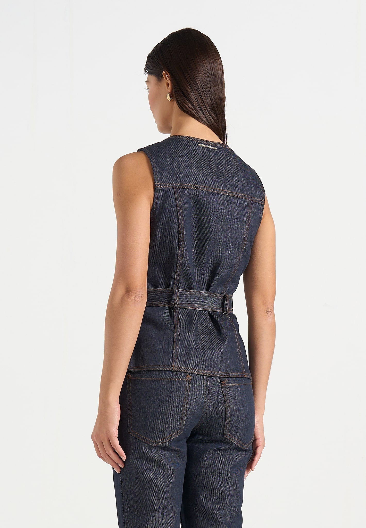 Darcy - Crew Neck Denim Vest - Polished Indigo