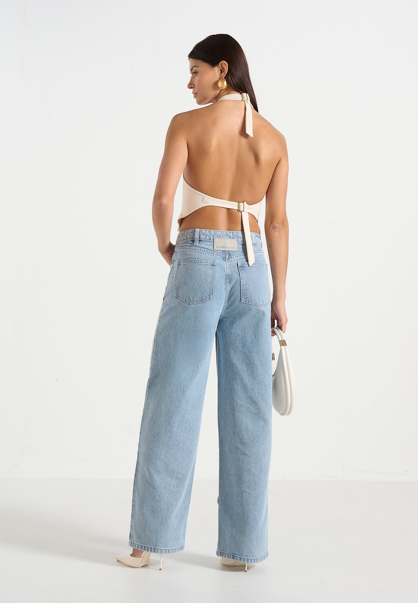 Claudette - Twill Halterneck Backless Top - Cream