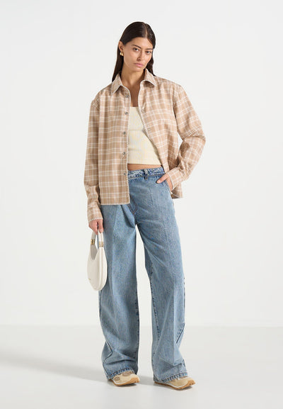 blake-unisex-whipstitch-check-shirt-beige