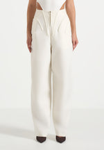Rena - High Waisted Corset Sculptural Pants - Off White