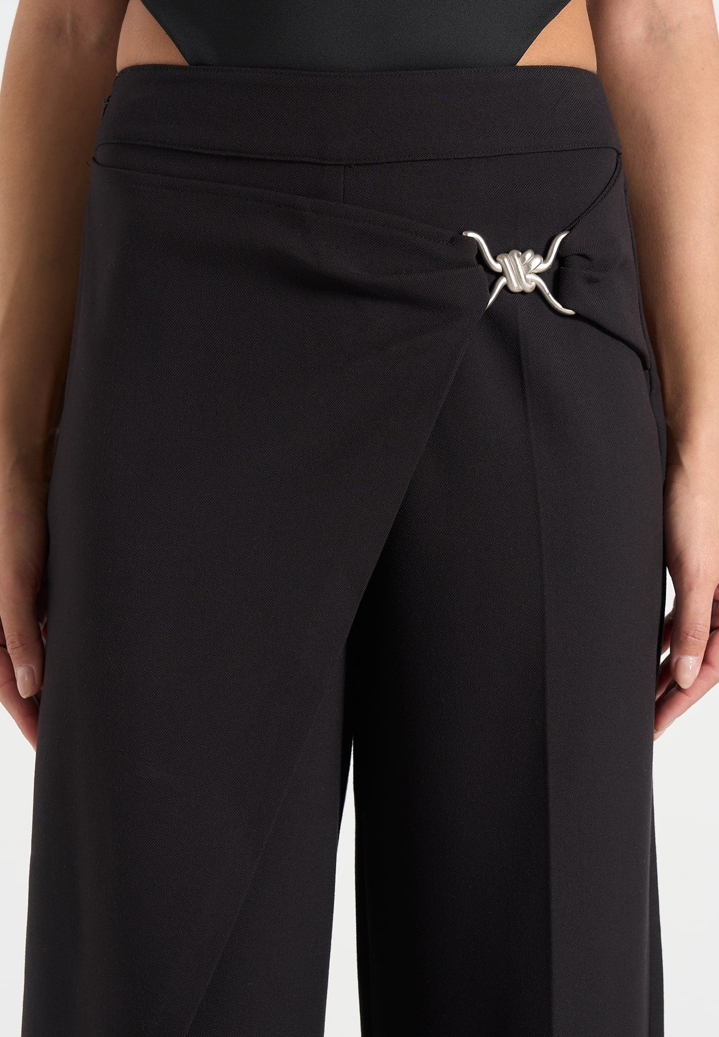 Beryl - Wrap Tailored Pants With Hardware Detail - Black